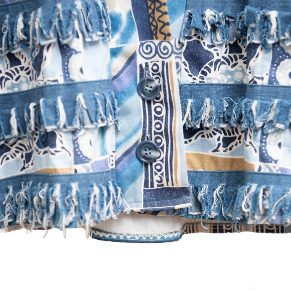 VTG Paula Sweet Light Denim Fringe Jacket Boho Art Pastel 2-Button 80's Jacket L - Picture 2 of 5